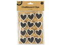 pack of 12 clips; heart-shaped chalkboard surfaces; natural wood clip base; clip size approx. 3.7 x 3.8 cm; black chalkboard front with wooden edges;