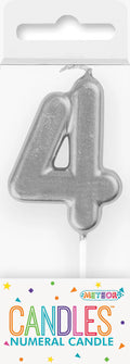 silver colour; numeral shape '4'; mini size; package with hanging tab;