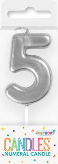 silver colour; number 5 shape; mini size; cake pick attached; 8cm height;