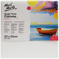 White canvas surface; Square shape 20x20 cm; Pine stretcher frame; Product label with bright artwork and text; Triple coated canvas with primer;