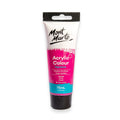 75ml squeeze tube; cerise colour label; black screw cap; white and blue label accents;
