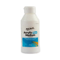 white plastic bottle with white flip-top cap; label with Mont Marte branding; blue and gold colour block design; 250ml volume indicated on label;