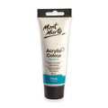 White plastic tube with black screw cap; Blue label section at bottom; Mont Marte branding in black text; 75ml volume indicated; Paint colour - Titanium White;