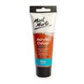 Tube packaging with black cap; White and brown label with blue accent; Clear text displaying 'Acrylic Colour' and 'Burnt Sienna'; 75ml volume indicated on packaging;