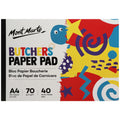 colourful abstract design on cover; black binding strip on left side; text includes 'Mont Marte' brand and product details; dimensions and paper weight displayed;