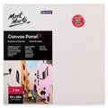 square canvas panel; packaging label with Mont Marte logo; white painting surface; size marked 45.7x45.7cm (18x18in); red badge indicating MDF core;