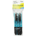 5 foam brushes in set; blue plastic handles; black foam brush heads; brush size 25mm labelled; packaged in clear poly bag with yellow header;