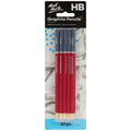 pack of 10 pencils; red and dark blue pencil body; HB grade marking on pencils; plastic blister packaging with cardboard backing; Mont Marte branding visible;
