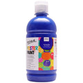 blue plastic bottle; white flip-top cap; colourful label with brand and product info; 500ml volume clearly marked; bright phthalo blue paint inside;