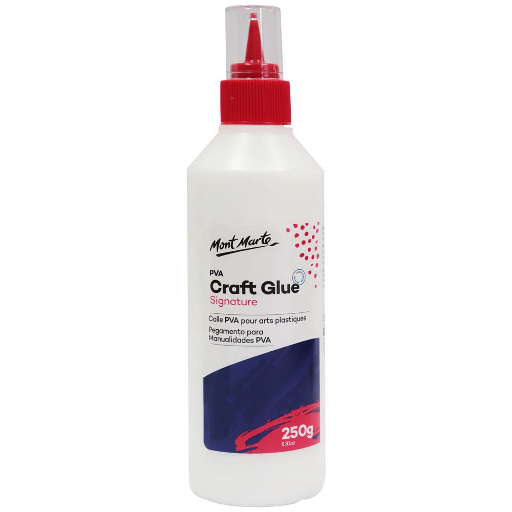 white plastic bottle; 250g capacity label; red screw cap with fine tip; blue and red label design;
