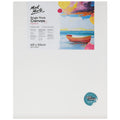 white canvas stretched on pine wooden frame; label shows colourful beach boat artwork; canvas size 40x50cm indicated on label; eco-conscious unbleached cotton material; triple-coated canvas surface;