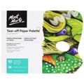 white paper palette pad with 36 sheets; palette shaped with thumb hole; colourful leafy vegetable design on cover; information printed in English, French and Spanish;