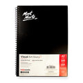 black front cover with Mont Marte logo; spiral bound on left side; white label with product information; red accent on label with size and page details;