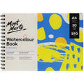 spiral bound book; A4 size label; 30 sheets; 190gsm paper thickness; colourful blue and yellow cover design;