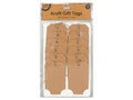 pack of 12 tags; natural brown kraft paper; each tag measures approx 6 x 10cm; tags have attached jute string; white corner print design on tags;