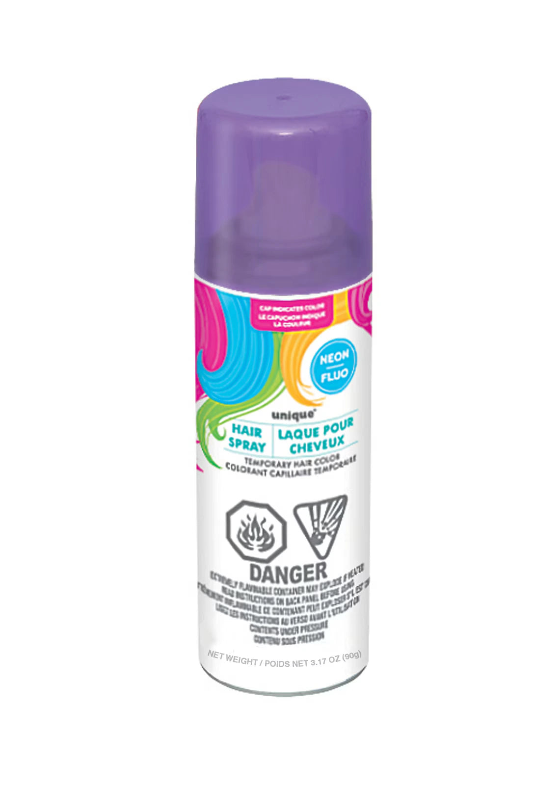 purple spray cap; compact spray can; bright colourful label; 3.17 oz (90g) size;