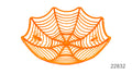 Bright orange basket; Open bowl shape with a spider web pattern; Small spider details on the sides;