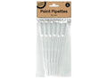 Transparent plastic pipettes; Marked measurement lines; 6 pipettes in a clear plastic pack; Brown cardboard label with product info;