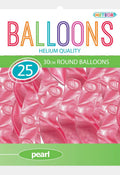 pearl pink colour; round balloon shape; latex material; pack of 25 balloons; helium quality labelled;