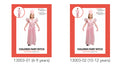 pink long dress; sheer puffed sleeves; attached fairy wings; crown-shaped headpiece; child model wearing costume;