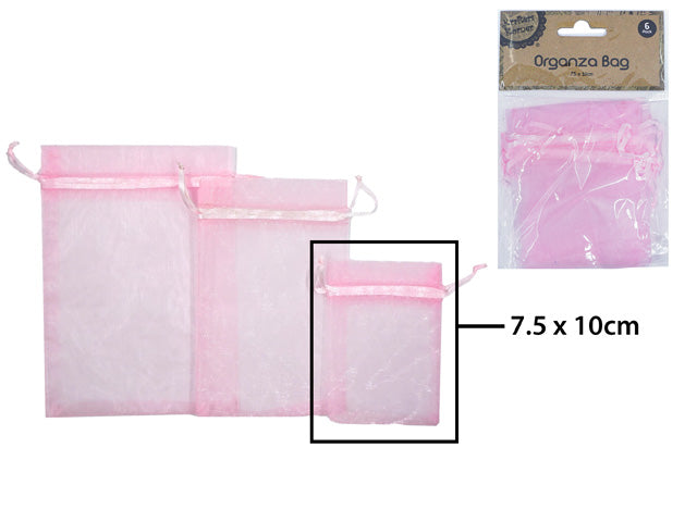 light pink colour; sheer organza fabric; drawstring closure; rectangular shape; pack of six in clear packaging;