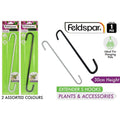 30cm length; S-hook shape; available in black and white colours; metal material; retail packaging with green and pink branding;