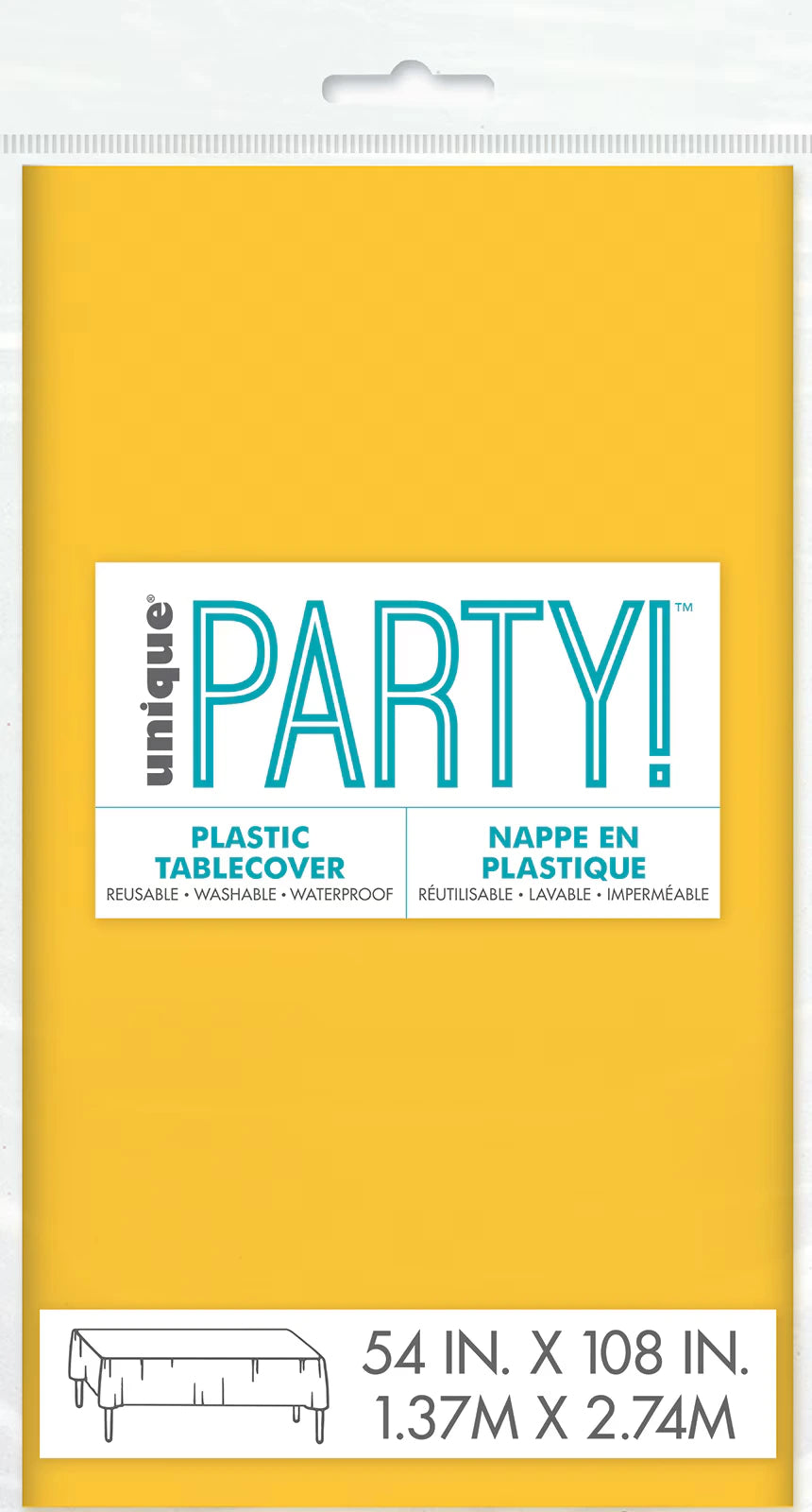 Sunflower yellow colour; Rectangular shape; Plastic material; Packaging with a hanging tab;