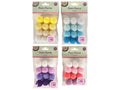 pack of 12 pom poms; pom poms are 3cm diameter; ombre colour gradient in each pack; fluffy soft texture; packaging has green header with 'Pom Poms' text;