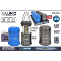 Blue and grey colour versions; Pop-up cylindrical shape; Metal wire handle; Transparent section when popped up;