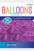 purple colour; latex material; pack of 25 balloons; round shape; decorator label;