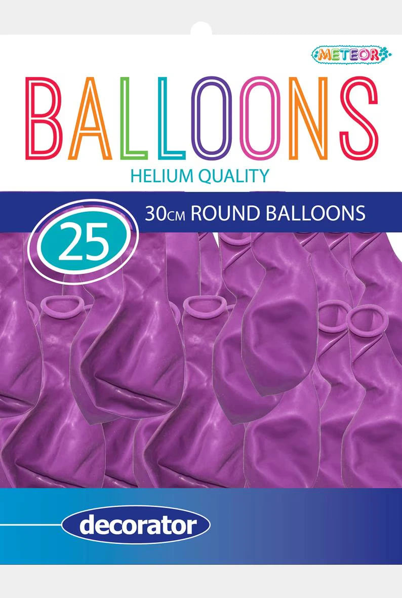purple colour; latex material; pack of 25 balloons; round shape; decorator label;