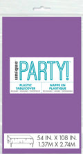 Purple colour; Rectangle shape; Plastic material; Compact packaged; Dimensions printed 137cm x 274cm;