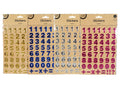 puffy texture; metallic finish; numbers 0-9 with symbols; four colour options: gold, blue, silver, pink;
