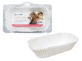white rectangular paper liners; pack of 20 liners; shown in clear plastic packaging; liner size approx. 19 x 8 x 6.5 cm;