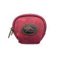 red colour; compact square shape; zip closure; kangaroo patch on front; soft suede-like material;