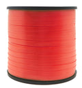Bright red colour; Long spool shape; Thin curling ribbon wound tightly; Black plastic spool top and base;