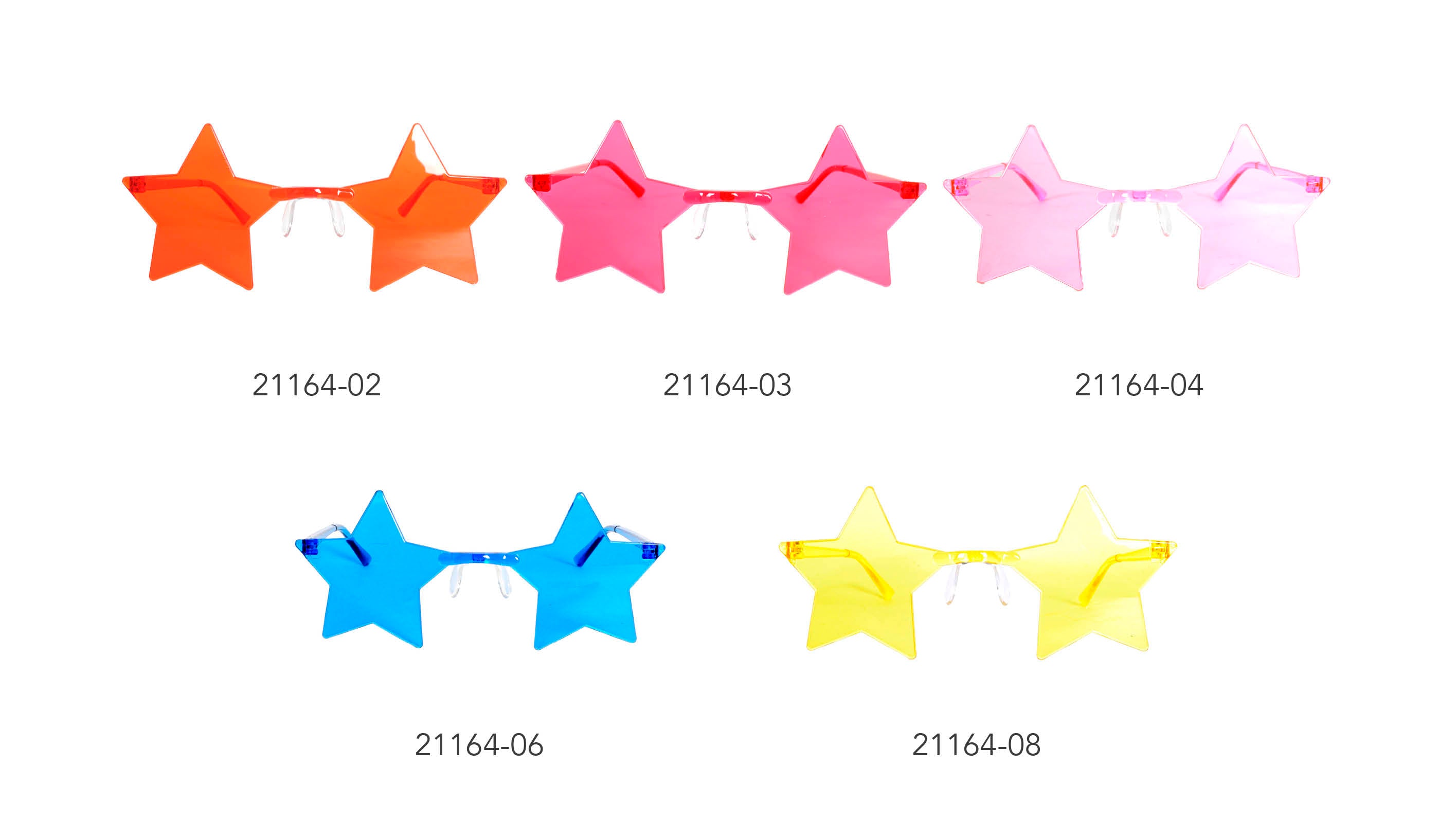 red transparent perspex material; star-shaped lenses; lightweight frame; clear nose pads;