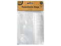 clear plastic material; zip resealable closure; brown cardboard header with product info; dimensions 15 x 16.5 cm on packaging;