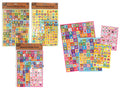 4 sheets per pack; colourful sticker designs; multiple small square and round stickers; packaging shows stickers arranged in grid format;