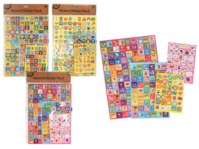 4 sheets per pack; colourful sticker designs; multiple small square and round stickers; packaging shows stickers arranged in grid format;