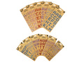 multiple packs of alphabet stickers; rhinestone design on letters; various colours including blue, red, purple, multicoloured; brown kraft paper backing packaging; letters arranged in alphabetic order;