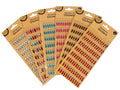 candle-shaped rhinestone stickers; packs in multiple colours: silver, blue, pink, gold, red; self-adhesive sticker sheets with kraft cardstock backing; each pack contains multiple rows of stickers;