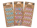multiple sheets of stickers; flower-shaped rhinestone decals; triangle-shaped rhinestone stickers; various colours including blue, pink, purple; kraft paper backing packaging;
