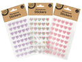 heart shapes; rhinestone texture; colours include purple, pink, multicolour; packaged in clear plastic with brown paper header;
