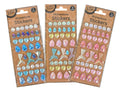 assorted colours: blue, pink, mixed; rhinestone effect with shiny iridescence; multiple shapes including hearts, teardrops, mermaid tails; single sheet packaging with kraft brown backing card; one sheet per package;