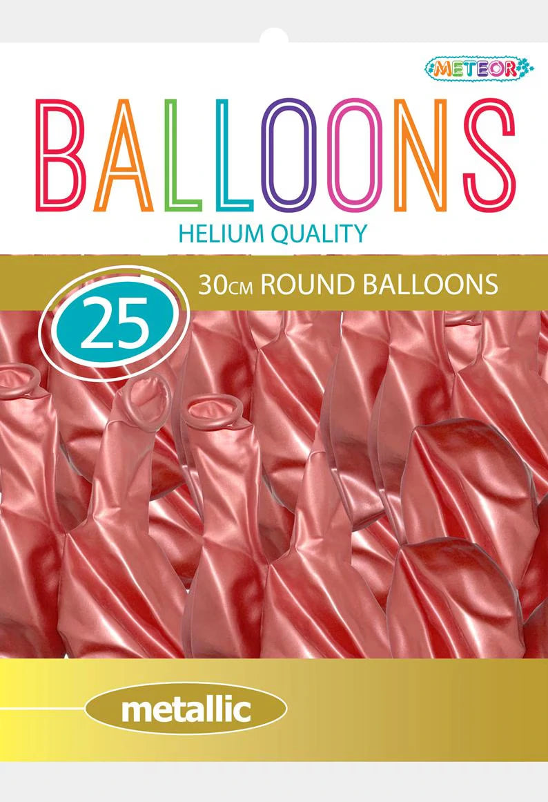 rose gold colour; metallic finish; round balloons; latex material; pack of 25 balloons;