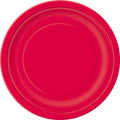 ruby red colour; round shape; paper material; single pack of 8 plates;