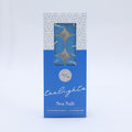 Blue tealights; Pack of 10 candles; White and blue packaging; Transparent window on box; Silver circular logo;