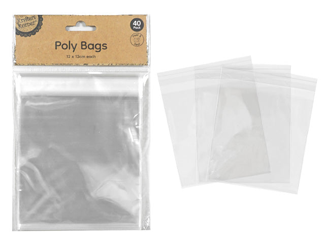 clear transparent plastic; square shape; resealable zip lock; kraft cardboard header packaging with hang hole; pack of 40 bags;
