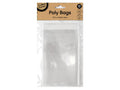 Clear transparent plastic material; Rectangular shape; Pack of 40 bags; Kraft paper header with branding and product info;